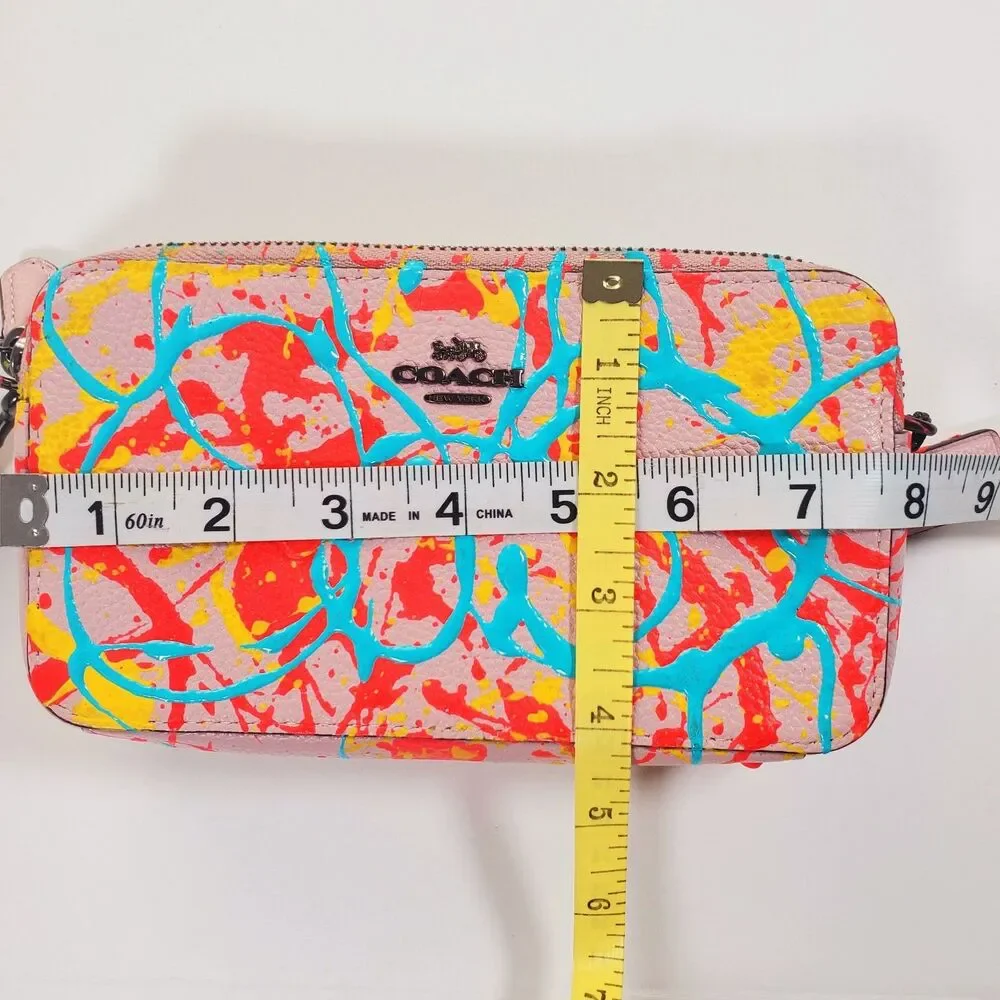 Coach Women’s Clutch Pink Leather Graphic Hand Painted Neon Wristlet 